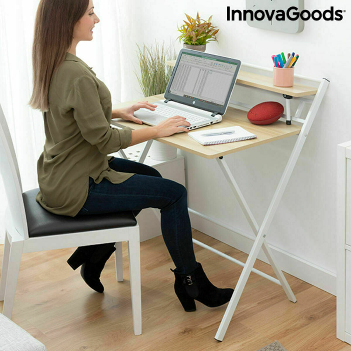 Escritorio Plegable con Estante InnovaGoods Tablezy Madera (Reacondicionado B) V0700195_1