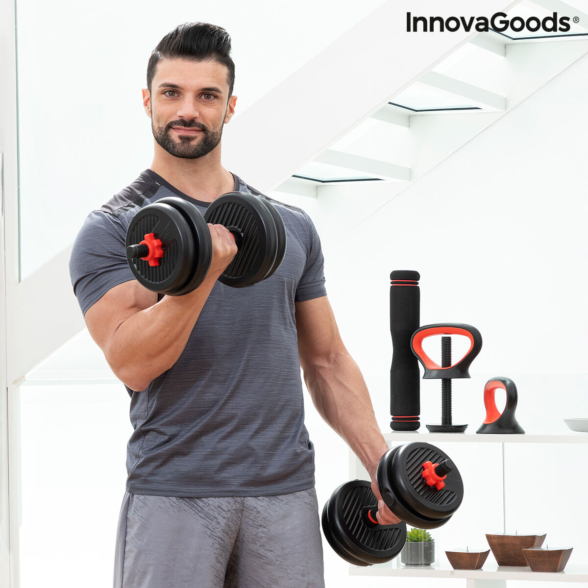 Set de Pesas Ajustables 6 en 1 con Guía de Ejercicios Sixfit InnovaGoods Hierro (Reacondicionado B) V0700810_2