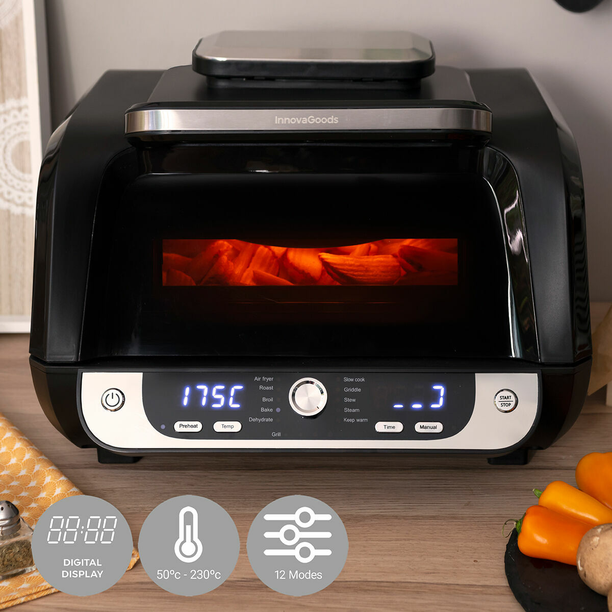 Freidora de Aire con Grill, Accesorios y Recetario InnovaGoods Fryinn 12-in-1 6000 Negro Acero 3400 W 6 L V0103847_5