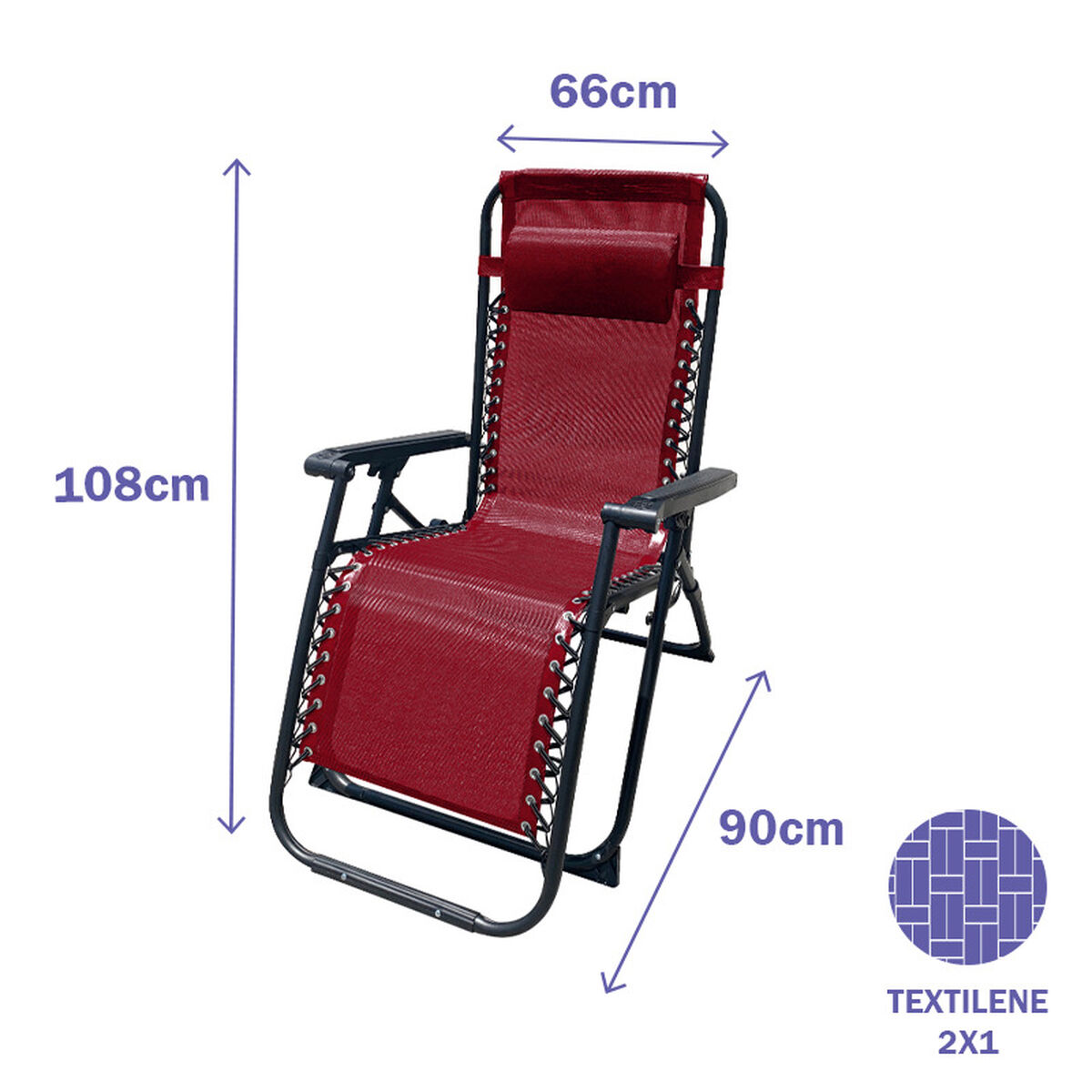Marbueno Tumbona Plegable Acero Con Cojin Jardin y Piscina 90X66X108 cm Gravedad Cero Burdeos 10010 D1400776_1