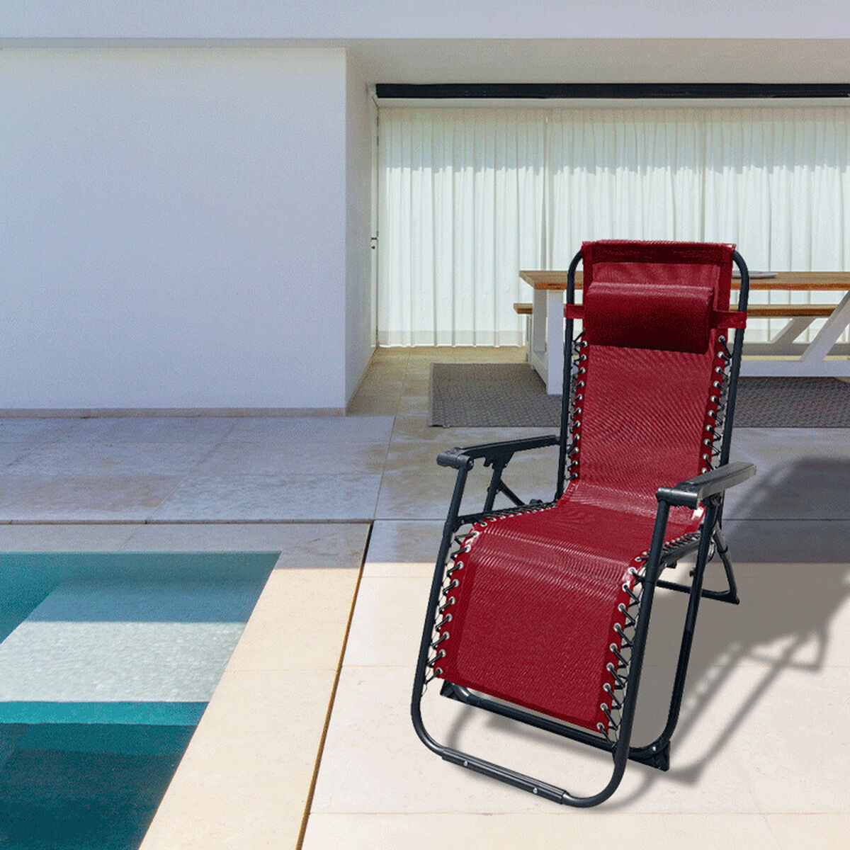 Marbueno Tumbona Plegable Acero Con Cojin Jardin y Piscina 90X66X108 cm Gravedad Cero Burdeos 10010 D1400776_2