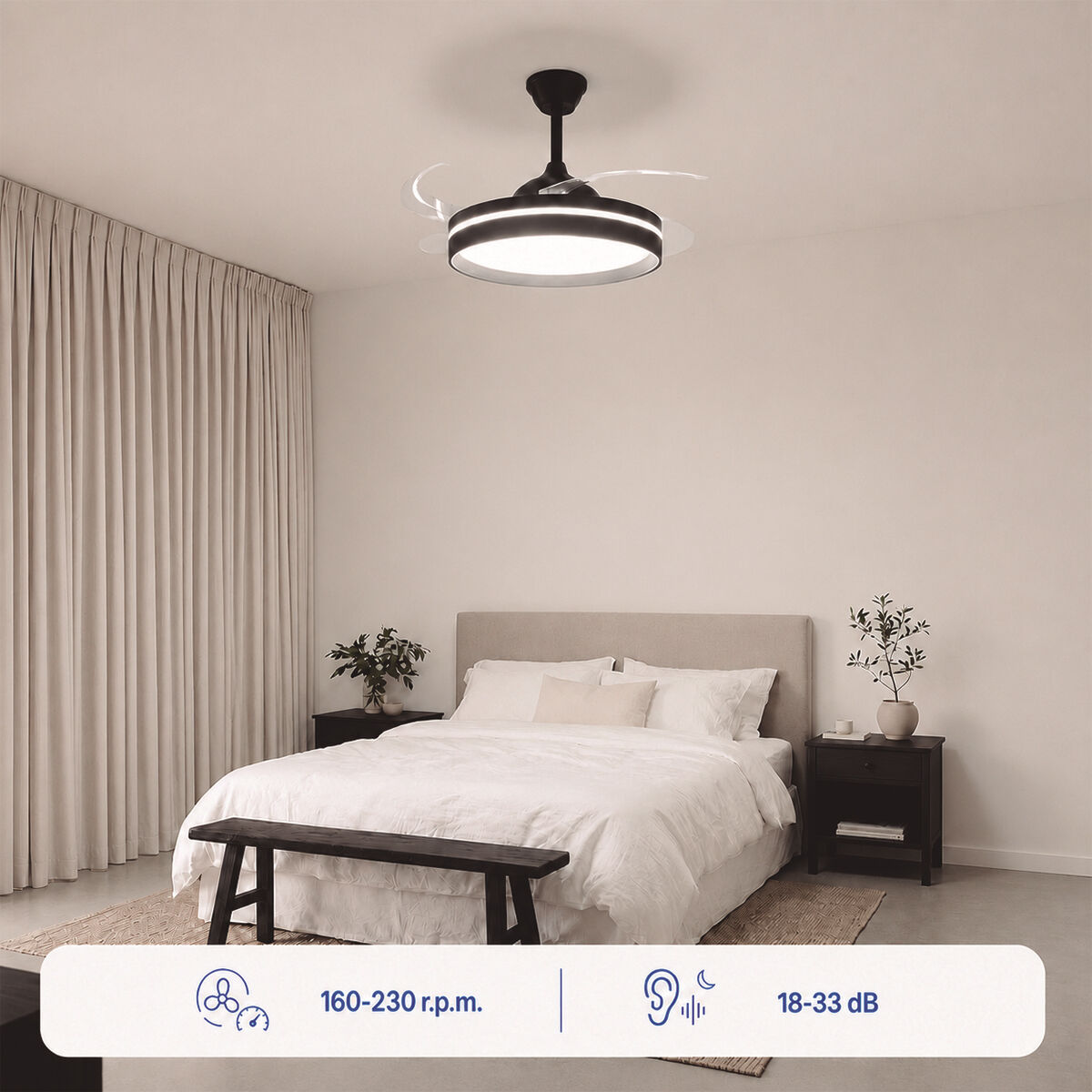 Ventilador de Techo con Luz LED, 4 Aspas Retráctiles y Mando a Distancia InnovaGoods V0104047_3