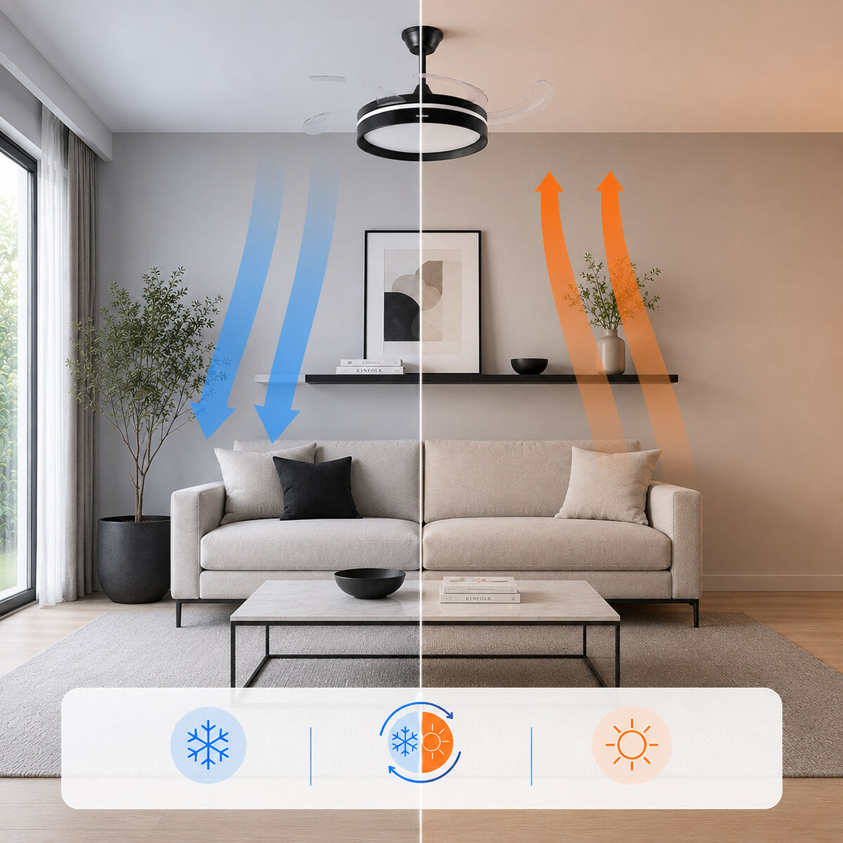 Ventilador de Techo con Luz LED, 4 Aspas Retráctiles y Mando a Distancia InnovaGoods V0104047_4