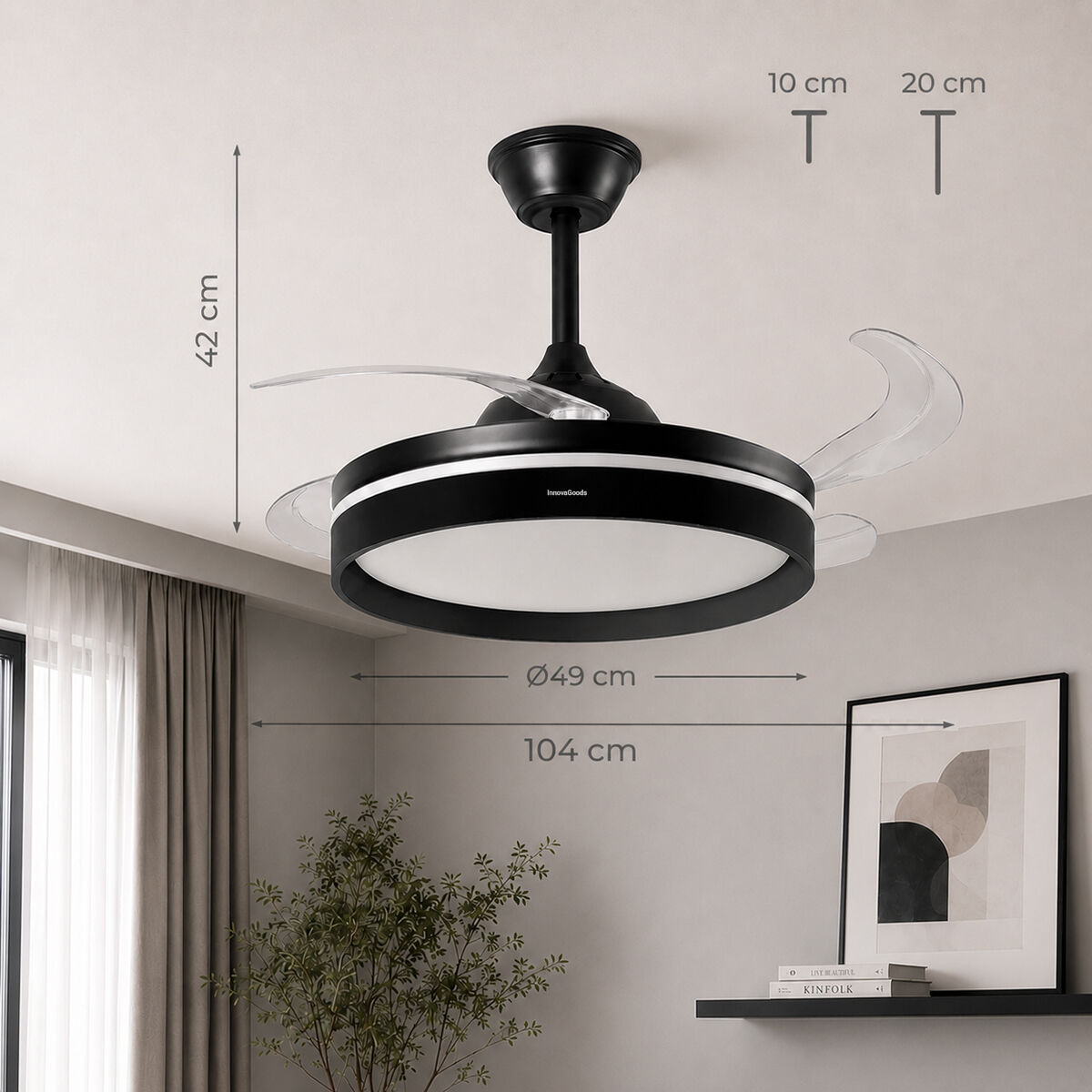 Ventilador de Techo con Luz LED, 4 Aspas Retráctiles y Mando a Distancia InnovaGoods V0104047_5