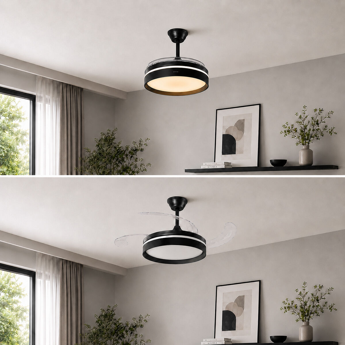 Ventilador de Techo con Luz LED, 4 Aspas Retráctiles y Mando a Distancia InnovaGoods V0104047_1