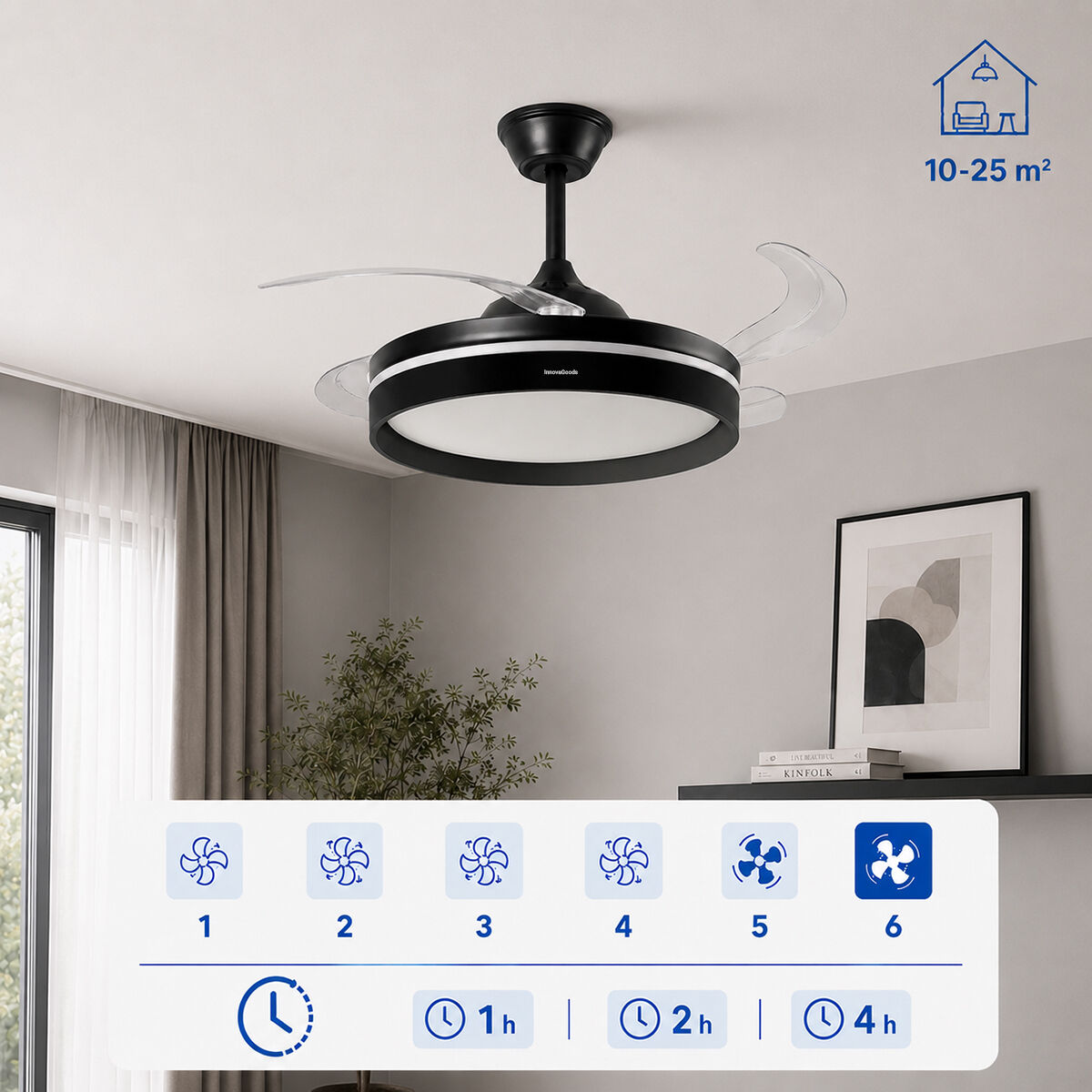 Ventilador de Techo con Luz LED, 4 Aspas Retráctiles y Mando a Distancia InnovaGoods V0104047_2