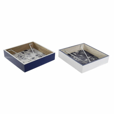Servilletero DKD Home Decor Metal Blanco Azul marino Madera MDF (2 pcs)