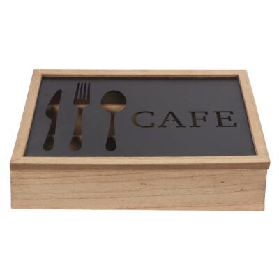 Organizador para Cubiertos DKD Home Decor Marrón Negro Metal Madera MDF Vintage 25 x 18 x 6 cm