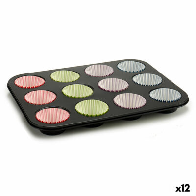 Moules à muffins Kinvara Bleu Noir Rouge Vert Violet Multicolore 7 x 7 x 3 cm Plaque de cuisson 35 x 3 x 26,5 cm (12 unités)