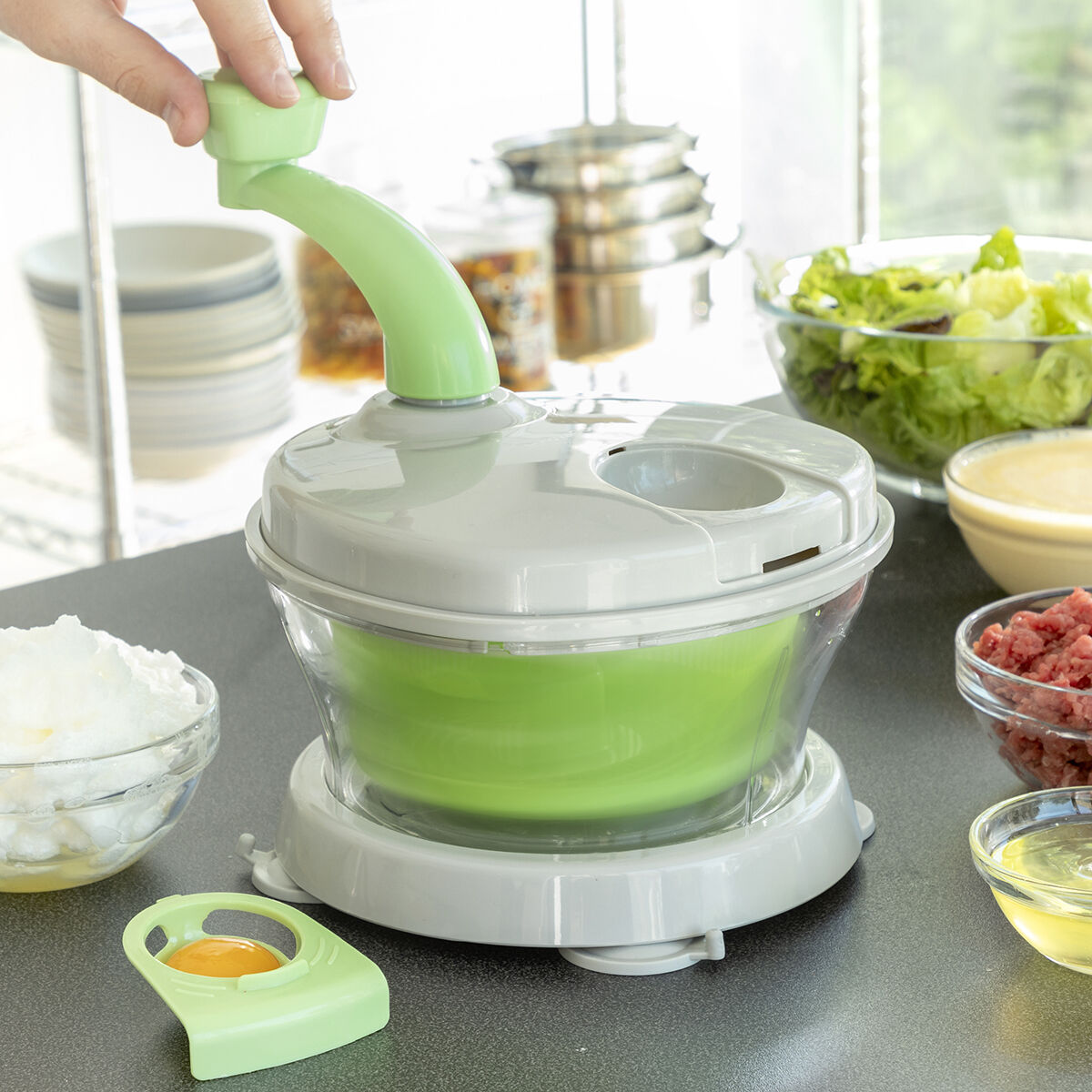 Centrifugadora, Picadora y Mezcladora Manual 4 en 1 con Accesorios y Recetas Chopix InnovaGoods V0103292_0