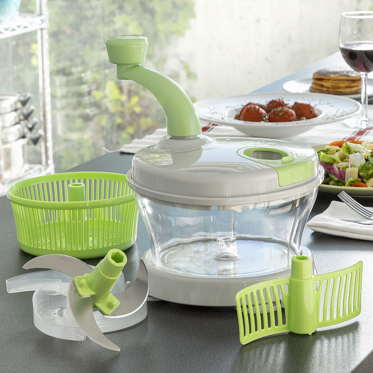Centrifugadora, Picadora y Mezcladora Manual 4 en 1 con Accesorios y Recetas Chopix InnovaGoods V0103292_1