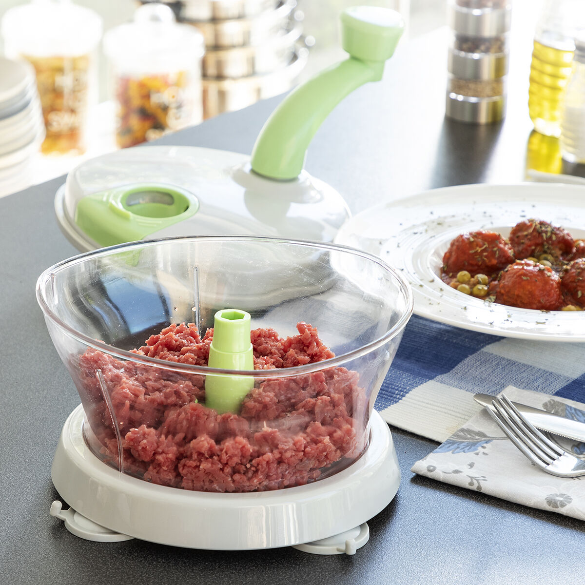 Centrifugadora, Picadora y Mezcladora Manual 4 en 1 con Accesorios y Recetas Chopix InnovaGoods V0103292_5