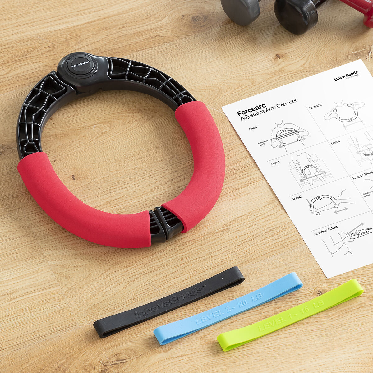 Aparelho de exercícios ajustável para os braços com resistência e guia de exercícios Forcearc InnovaGoods V0103327_2