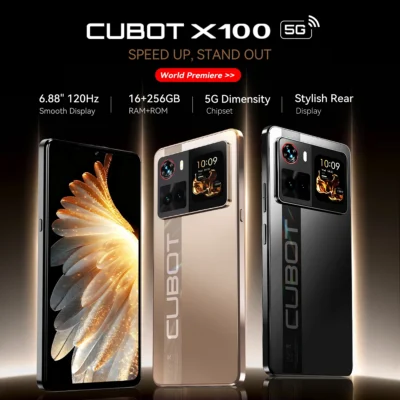 Smartphone 5G Cubot X100, Android 15, Dimensity 7025, 6nm, 2.5GHz, pantalla de 6.88 pulgadas, 16GB (8+8), 256GB, cámara de 64MP, batería de 5100mAh