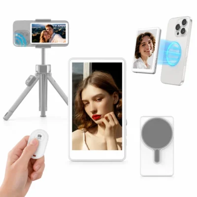Pantalla magnética para selfies, monitor Bluetooth, control remoto para selfies, cámara trasera, vlogs, transmisiones en vivo y grabación de video para iPhone y Android.