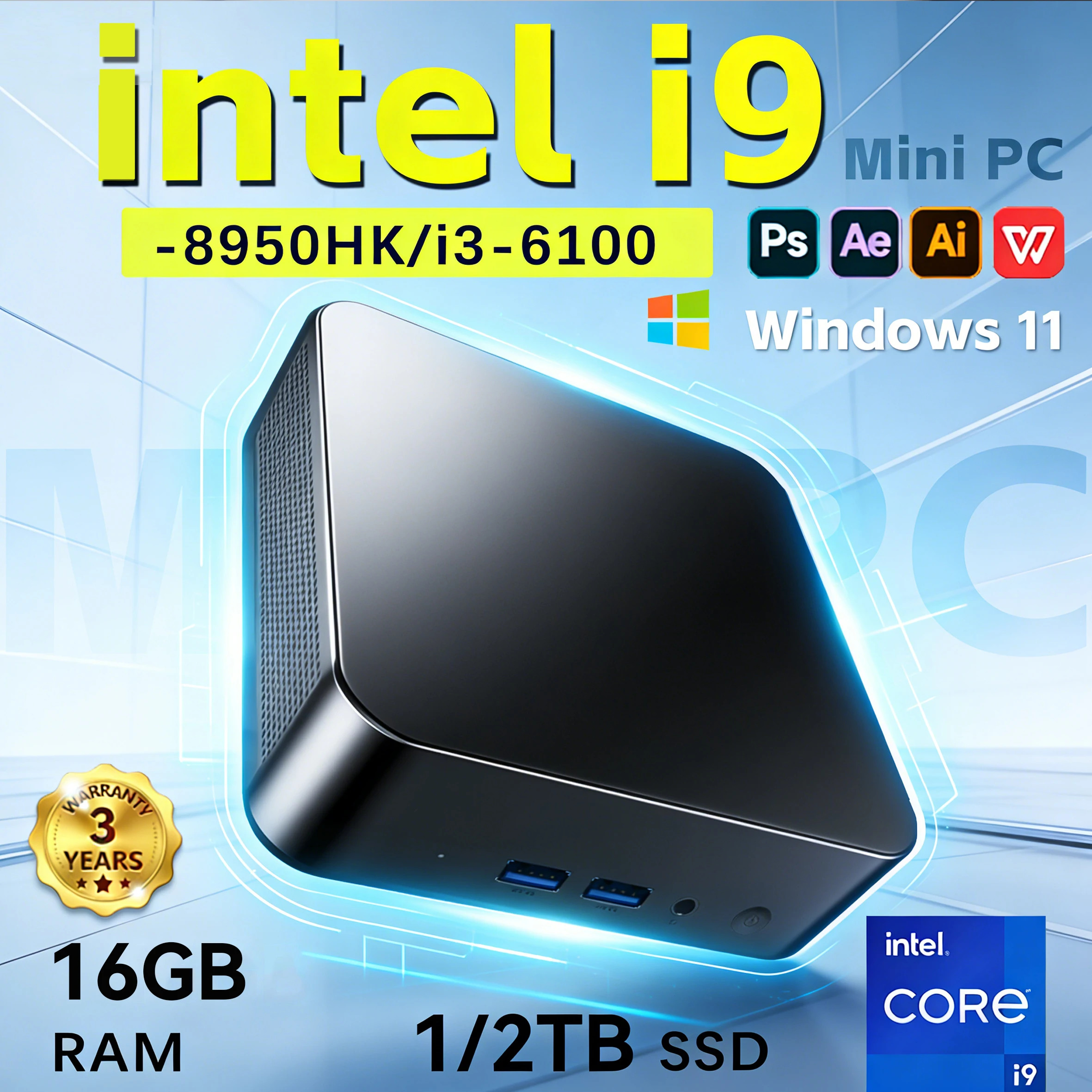 Nueva Mini PC Portátil i9 con Windows 11, Intel Core i9 8950HK, 16GB, 1TB, WiFi de Doble Banda, de 6 Núcleos Nueva Mini PC Portátil i9 con Windows 11, Intel Core i9 8950HK, 16GB, 1TB, WiFi de Doble Banda, de 6 Núcleos