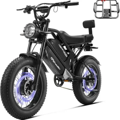 Envío Rápido en Bicicleta Eléctrica HAPPYRUN G70 Pro 36 MPH 85 Millas Neumáticos Anchos de 20" Todoterreno