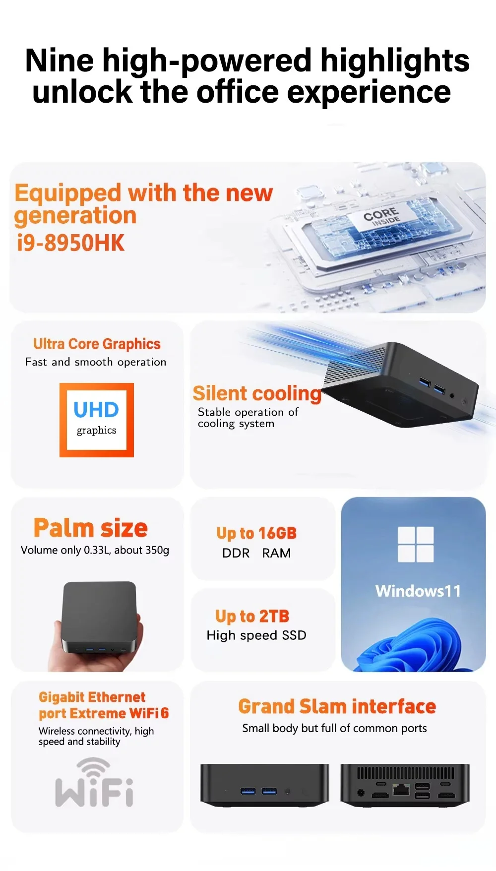 Nueva Mini PC Portátil i9 con Windows 11, Intel Core i9 8950HK, 16GB, 1TB, WiFi de Doble Banda, de 6 Núcleos Nueva Mini PC Portátil i9 con Windows 11, Intel Core i9 8950HK, 16GB, 1TB, WiFi de Doble Banda, de 6 Núcleos - Imagen 10