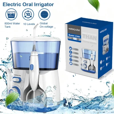 Irrigador bucal eléctrico de 800 ml, limpiador de dientes portátil con 5 boquillas para la limpieza de los dientes y el cuidado bucal.