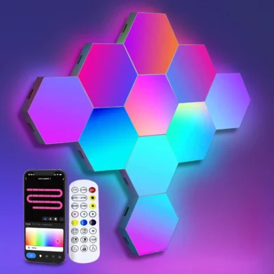 Lámpara de pared LED multicolor RGB inteligente, luminaria hexagonal LED para dormitorio y sala de estar, decoración moderna para interiores.