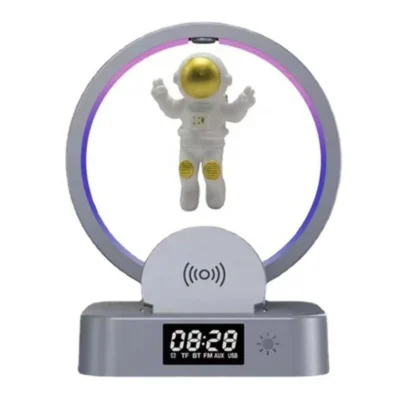 Lonvel 6 in 1 Multi-functions Speaker 15w Magnetic Levitation Spaceman Speaker Home RGB Mini Radio Alarm Clock Wireless Charger