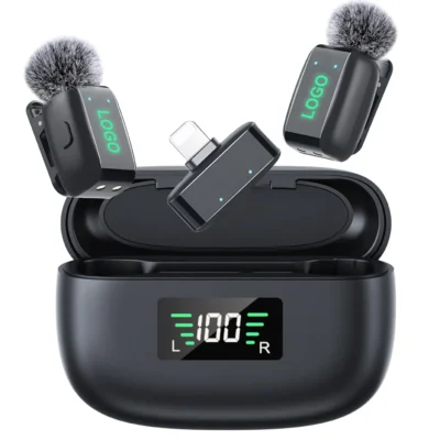 Micrófono de solapa inalámbrico para iPhone 16 y Android. Mini micrófono con cancelación de ruido, 24 horas de duración de la batería y conexión USB-C.
