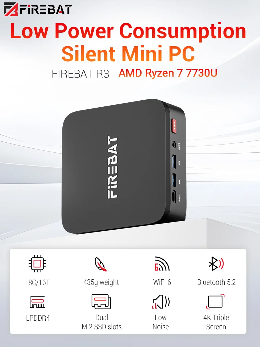 Mini PC Firebat R3 con AMD Ryzen7 7730U, Ryzen5 7430U, Ryzen3 4300U, 16 GB de RAM LPDDR4, SSD M.2 SATA de 512 GB, Wifi6, Bluetooth 5.2, LAN 1000M Mini PC Firebat R3 con AMD Ryzen7 7730U, Ryzen5 7430U, Ryzen3 4300U, 16 GB de RAM LPDDR4, SSD M.2 SATA de 512 GB, Wifi6, Bluetooth 5.2, LAN 1000M - Imagen 15