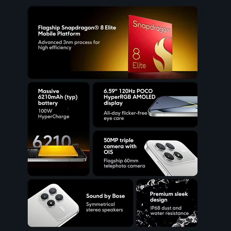 Teléfono Inteligente POCO F8 Pro 5G Versión Global Snapdragon ® 8 Elite Pantalla AMOLED HyperRGB de 6.59 Pulgadas y 120Hz, 6210mAh, NFC Teléfono Inteligente POCO F8 Pro 5G Versión Global Snapdragon ® 8 Elite Pantalla AMOLED HyperRGB de 6.59 Pulgadas y 120Hz, 6210mAh, NFC - Imagen 2