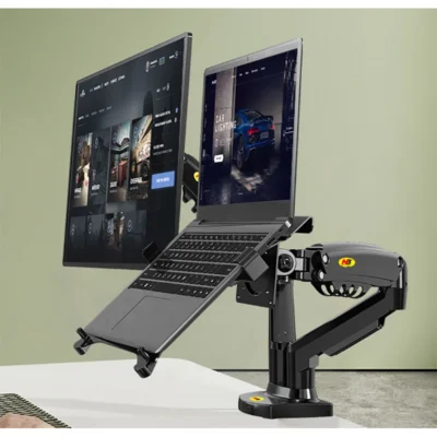 Escritorio NB F160 + brazo doble con resorte de Gas FP-2 para soporte de Monitor de 17 "-27" + soporte para portátil de 10"-17 ", soporte de montaje con prensa de aire, carga de 2-9kg