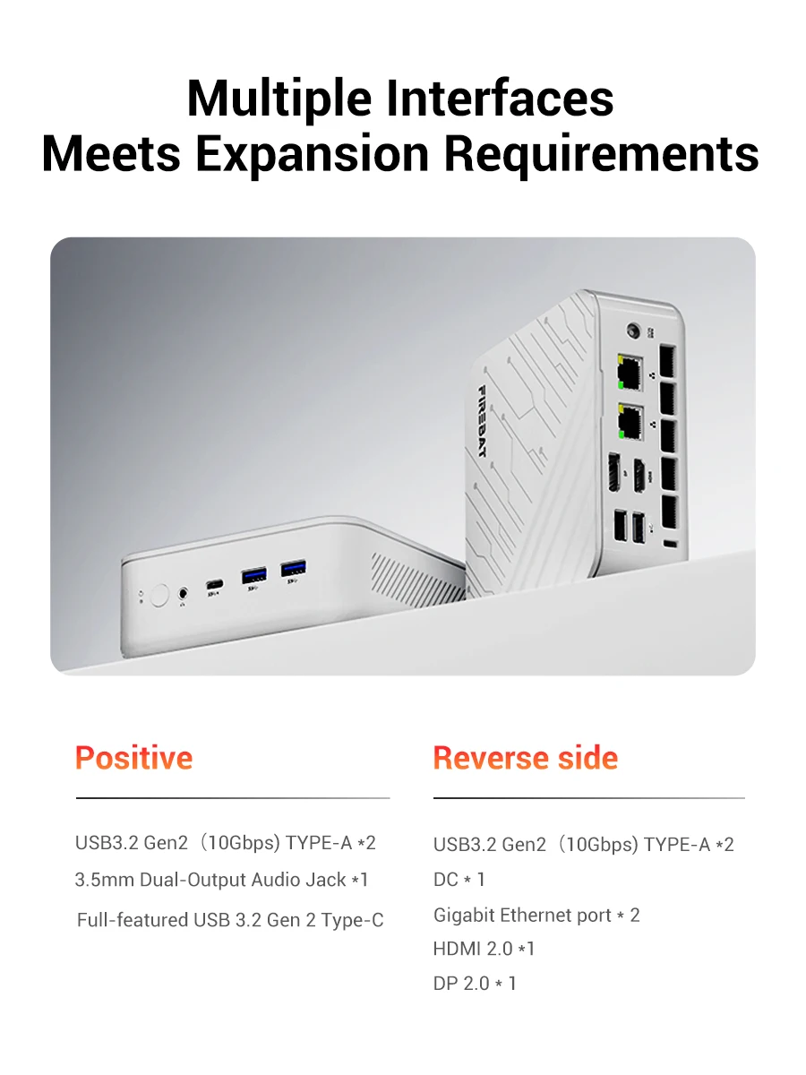 FIREBAT AM02 Mini PC AMD Ryzen 7 H255 DDR5 16GB RAM M.2 PCIe 512GB SSD Barebone PC WiFi6 BT5.2 1000M LAN Windows11 Computadora de Escritorio FIREBAT AM02 Mini PC AMD Ryzen 7 H255 DDR5 16GB RAM M.2 PCIe 512GB SSD Barebone PC WiFi6 BT5.2 1000M LAN Windows11 Computadora de Escritorio - Imagen 6