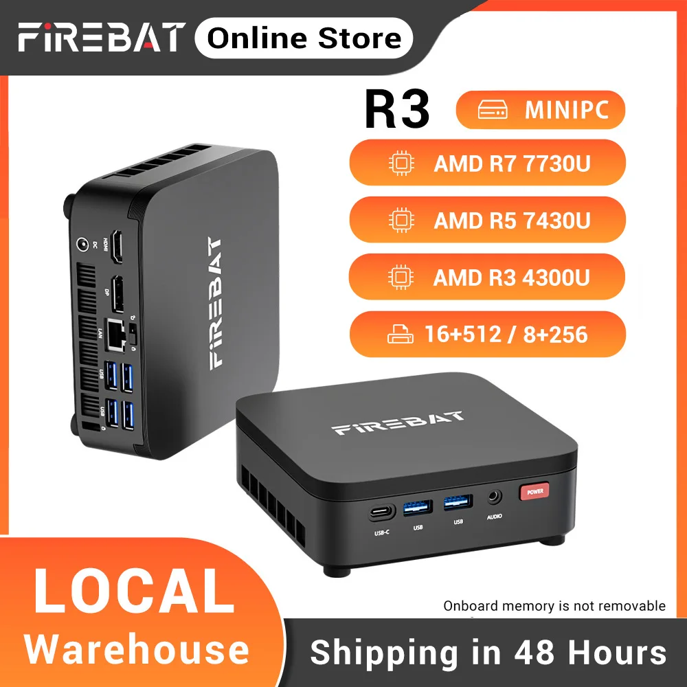 Mini PC Firebat R3 con AMD Ryzen7 7730U, Ryzen5 7430U, Ryzen3 4300U, 16 GB de RAM LPDDR4, SSD M.2 SATA de 512 GB, Wifi6, Bluetooth 5.2, LAN 1000M Mini PC Firebat R3 con AMD Ryzen7 7730U, Ryzen5 7430U, Ryzen3 4300U, 16 GB de RAM LPDDR4, SSD M.2 SATA de 512 GB, Wifi6, Bluetooth 5.2, LAN 1000M