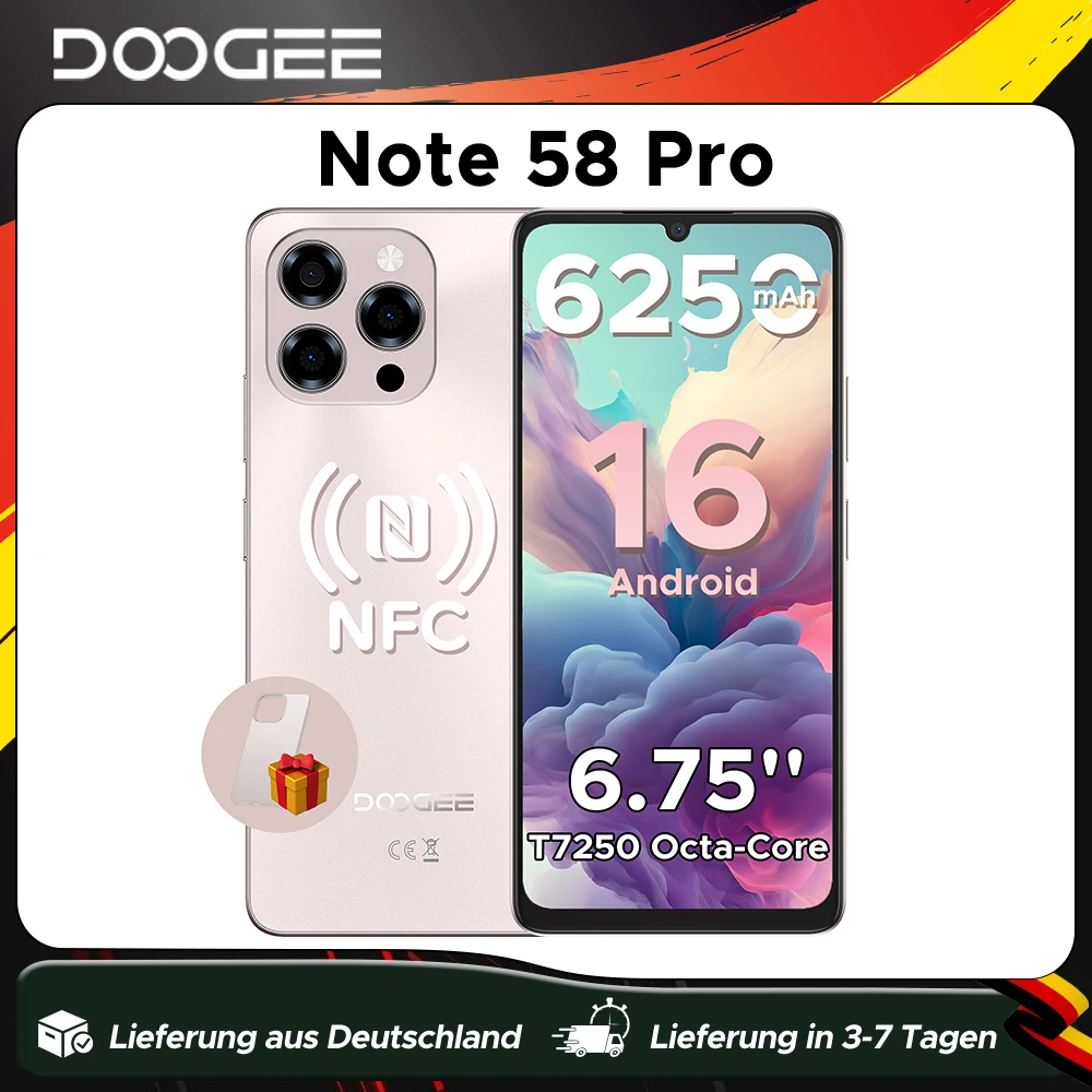 Versión Global DOOGEE Note58 Pro Smartphone Pantalla HD+ de 6.75″ 32GB(8+24) 256GB Batería de 6250mAh NFC Android 15 Teléfono Móvil Versión Global DOOGEE Note58 Pro Smartphone Pantalla HD+ de 6.75" 32GB(8+24) 256GB Batería de 6250mAh NFC Android 15 Teléfono Móvil