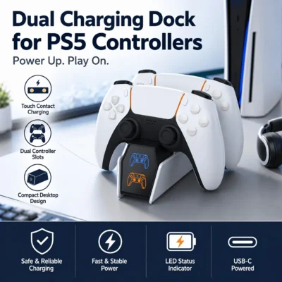 Estación de carga para el mando de la PS5, cargador doble de carga rápida con indicador LED, base de carga para el mando de la PS5.