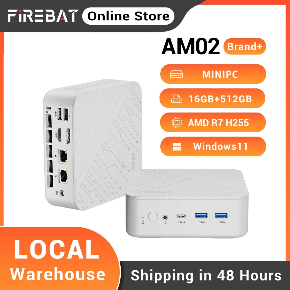 FIREBAT AM02 Mini PC AMD Ryzen 7 H255 DDR5 16GB RAM M.2 PCIe 512GB SSD Barebone PC WiFi6 BT5.2 1000M LAN Windows11 Computadora de Escritorio FIREBAT AM02 Mini PC AMD Ryzen 7 H255 DDR5 16GB RAM M.2 PCIe 512GB SSD Barebone PC WiFi6 BT5.2 1000M LAN Windows11 Computadora de Escritorio