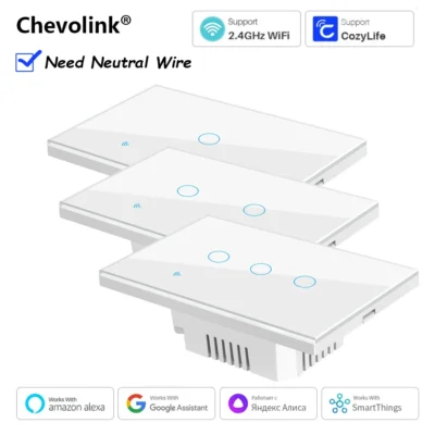 Interruptor de luz inteligente WiFi Cozylife US con cable neutro, compatible con Alexa y Google Home, control remoto por voz.