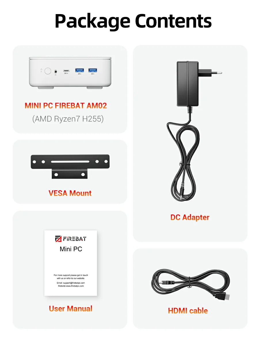 FIREBAT AM02 Mini PC AMD Ryzen 7 H255 DDR5 16GB RAM M.2 PCIe 512GB SSD Barebone PC WiFi6 BT5.2 1000M LAN Windows11 Computadora de Escritorio FIREBAT AM02 Mini PC AMD Ryzen 7 H255 DDR5 16GB RAM M.2 PCIe 512GB SSD Barebone PC WiFi6 BT5.2 1000M LAN Windows11 Computadora de Escritorio - Imagen 16